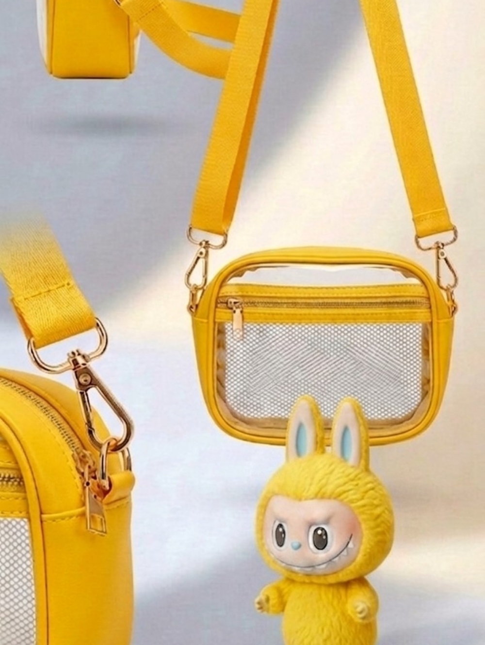 Clear Crossbody Bag With LABUBU charm- YELLOW